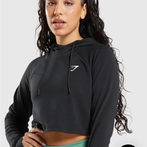 Gymshark Tops - Gymshark Black Cropped Hoodie S